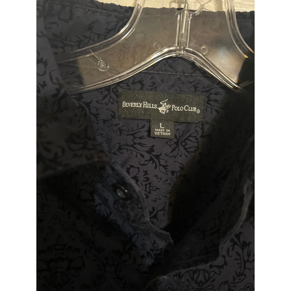 Beverly Hills Polo Club Button Down‎ Shirt Mens Large Patterned Navy Blue